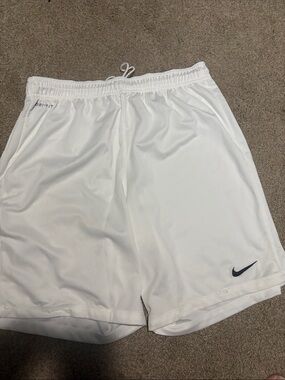Nike Men’s White soccer Dri-FIT Shorts with Black Swoosh. Size XL